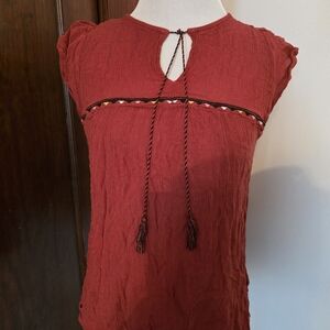 Old Navy Brick Red Boho Tie-Front Cap Sleeve Tunic